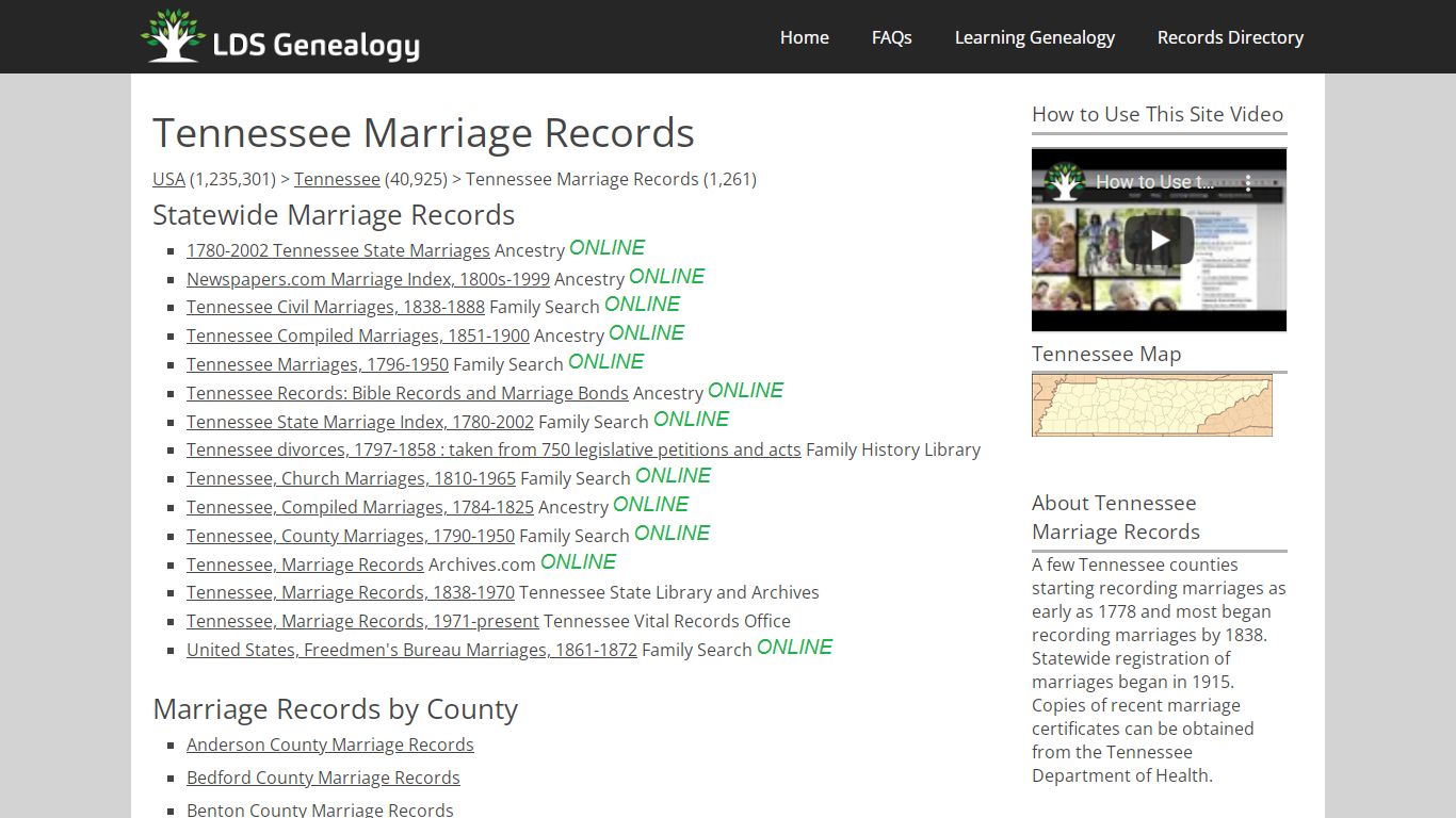 Tennessee Marriage Records - LDS Genealogy